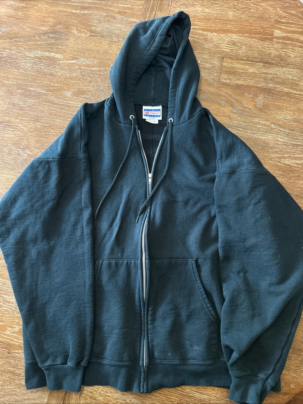 Vintage Hanes Print Pro Blank Heavyweight Full Zip Black Hoodie Sweatshirt Sz L